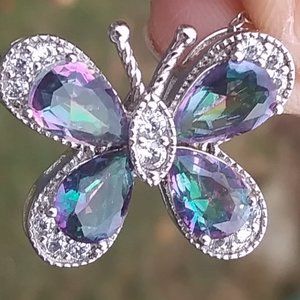 very pretty sparkly butterfly pendant necklace stamped ATR 925 CN